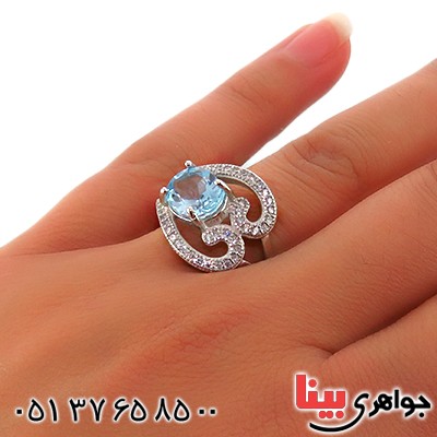 انگشتر توپاز آبی زنانه رودیوم مدل قلب _کد:13163