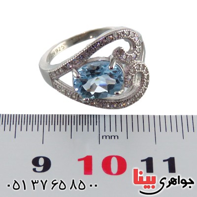 انگشتر توپاز آبی زنانه رودیوم مدل قلب _کد:13163