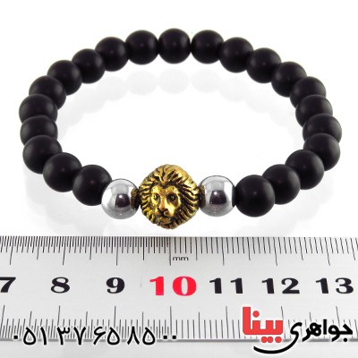 دستبند عقیق سیاه (اونیکس) مات طرح شیر _کد:13172