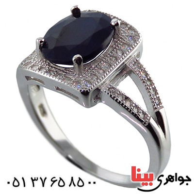 انگشتر یاقوت کبود زنانه رودیوم مدل مهرسا _کد:13178
