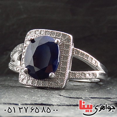 انگشتر یاقوت کبود زنانه رودیوم مدل مهرسا _کد:13178