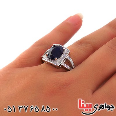 انگشتر یاقوت کبود زنانه رودیوم مدل مهرسا _کد:13178
