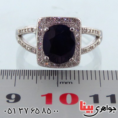 انگشتر یاقوت کبود زنانه رودیوم مدل مهرسا _کد:13178