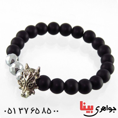 دستبند عقیق سیاه (اونیکس) مات طرح گرگ _کد:13180