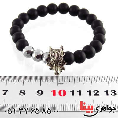 دستبند عقیق سیاه (اونیکس) مات طرح گرگ _کد:13180