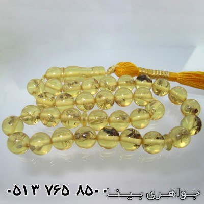 تسبیح کهربا حشره ای زرد