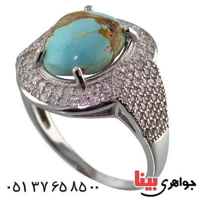 انگشتر فیروزه نیشابوری شجری رودیوم زنانه مدل دیبا _کد:13191