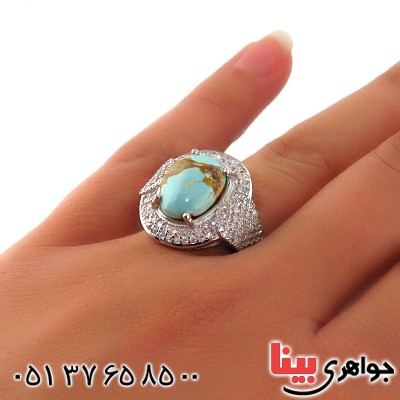 انگشتر فیروزه نیشابوری شجری رودیوم زنانه مدل دیبا _کد:13191