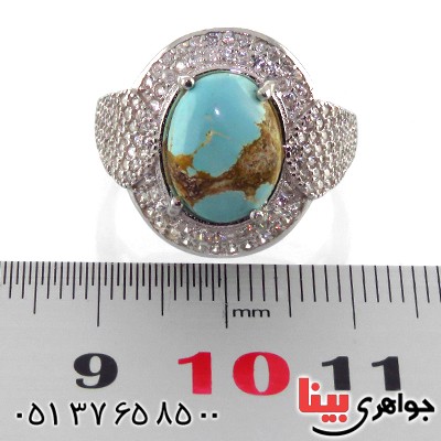 انگشتر فیروزه نیشابوری شجری رودیوم زنانه مدل دیبا _کد:13191