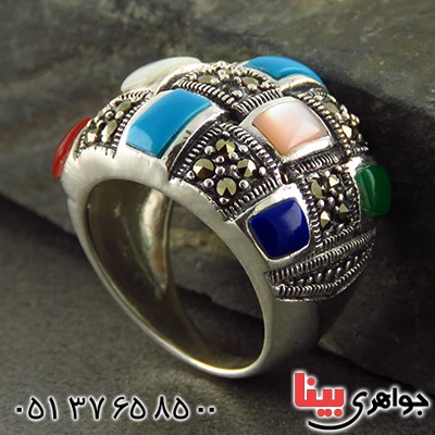 انگشتر حدید مارکازیت درشت درجه یک رنگین کمان _کد:13212