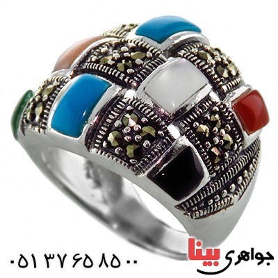 انگشتر حدید مارکازیت درشت درجه یک رنگین کمان _کد:13212