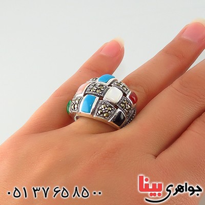 انگشتر حدید مارکازیت درشت درجه یک رنگین کمان _کد:13212