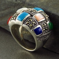 انگشتر حدید مارکازیت درشت درجه یک رنگین کمان 