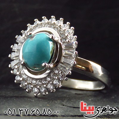 انگشتر فیروزه نیشابوری عجمی رودیوم زنانه مدل شیوا _کد:13235