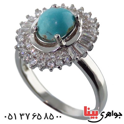 انگشتر فیروزه نیشابوری عجمی رودیوم زنانه مدل شیوا _کد:13235