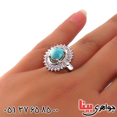 انگشتر فیروزه نیشابوری عجمی رودیوم زنانه مدل شیوا _کد:13235