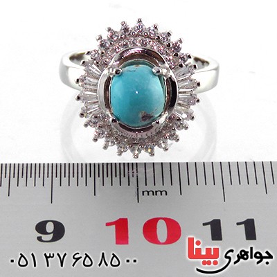 انگشتر فیروزه نیشابوری عجمی رودیوم زنانه مدل شیوا _کد:13235