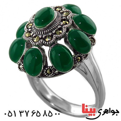 انگشتر حدید زنانه درشت مارکازیت درجه یک طرح عقیق سبز _کد:13240