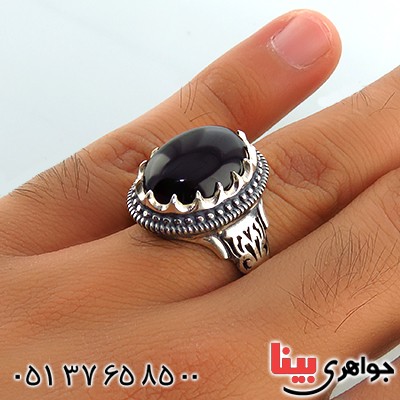 انگشتر عقیق سیاه (اونیکس) مردانه درشت اسلیمی _کد:13252