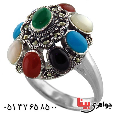 انگشتر چند جواهر سبک حدید مارکازیت درجه یک درشت _کد:13253