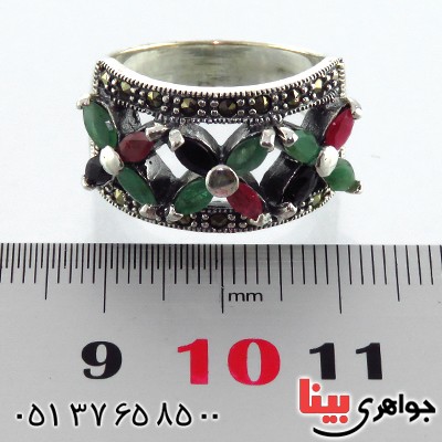 انگشتر چند جواهر یاقوت و زمرد درجه یک زنانه درشت فاخر _کد:13255