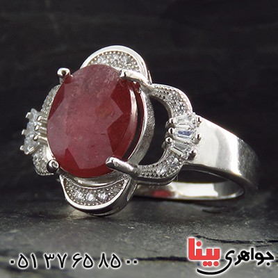 انگشتر یاقوت سرخ زنانه رودیوم مدل گلبرگ _کد:13267