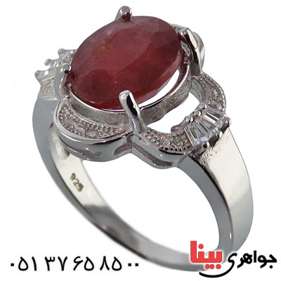 انگشتر یاقوت سرخ زنانه رودیوم مدل گلبرگ _کد:13267