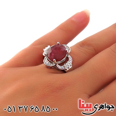 انگشتر یاقوت سرخ زنانه رودیوم مدل گلبرگ _کد:13267