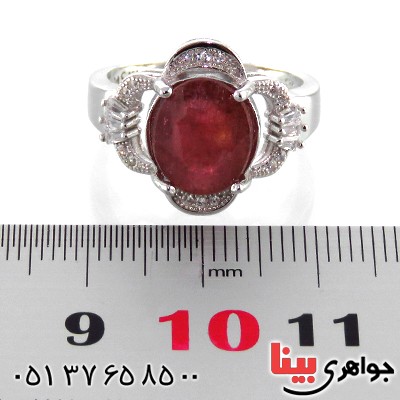 انگشتر یاقوت سرخ زنانه رودیوم مدل گلبرگ _کد:13267