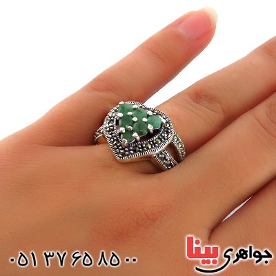 انگشتر زمرد درجه یک زنانه درشت مدل قلب فاخر_کد:13273