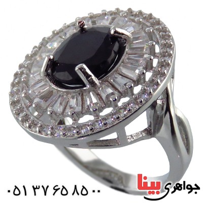 انگشتر یاقوت کبود زنانه رودیوم درشت مدل ریما _کد:13276