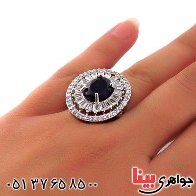 انگشتر یاقوت کبود زنانه رودیوم درشت مدل ریما _کد:13276