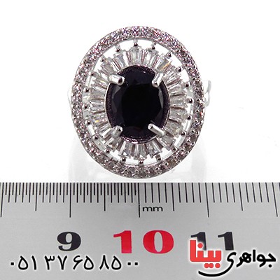 انگشتر یاقوت کبود زنانه رودیوم درشت مدل ریما _کد:13276
