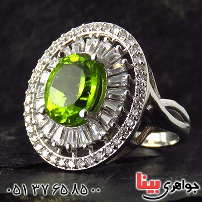 انگشتر زبرجد زنانه رودیوم درشت مدل دینا _کد:13279
