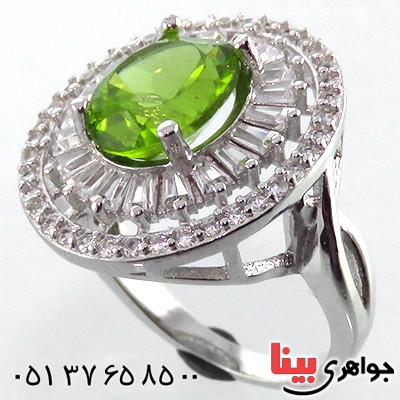 انگشتر زبرجد زنانه رودیوم درشت مدل دینا _کد:13279
