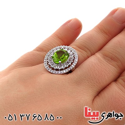 انگشتر زبرجد زنانه رودیوم درشت مدل دینا _کد:13279