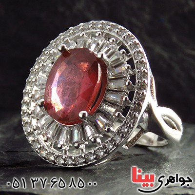 انگشتر یاقوت سرخ زلال ناب درشت زنانه رودیوم _کد:13283