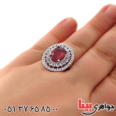انگشتر یاقوت سرخ زلال ناب درشت زنانه رودیوم _کد:13283