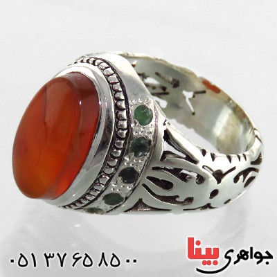 انگشتر عقیق یمنی دور زمرد درشت مردانه اسلیمی _کد:1824