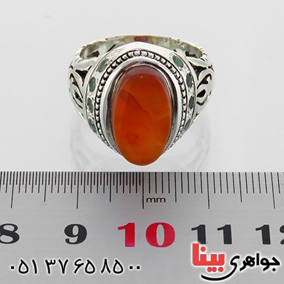 انگشتر عقیق یمنی دور زمرد درشت مردانه اسلیمی _کد:1824