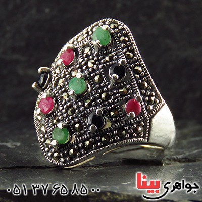 انگشتر چند جواهر یاقوت و زمرد درشت درجه یک فاخر _کد:13284