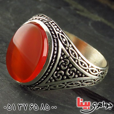 انگشتر عقیق قرمز مردانه اسلیمی سیاه قلم _کد:13286