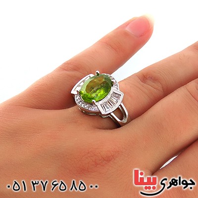 انگشتر زبرجد زنانه درشت رودیوم مدل مهسان _کد:13309