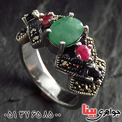 انگشتر چند جواهر زمرد و یاقوت زنانه درجه یک درشت فاخر _کد:13316