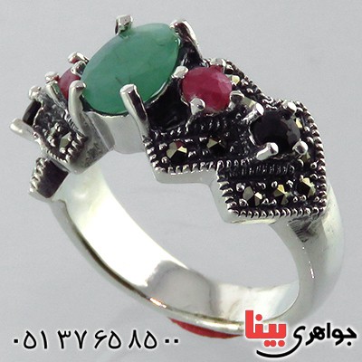 انگشتر چند جواهر زمرد و یاقوت زنانه درجه یک درشت فاخر _کد:13316