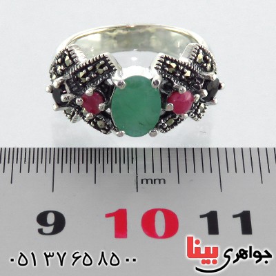 انگشتر چند جواهر زمرد و یاقوت زنانه درجه یک درشت فاخر _کد:13316