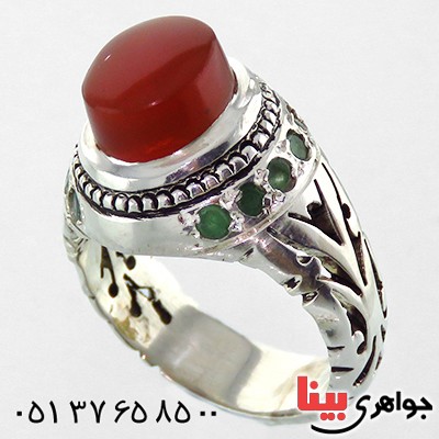 انگشتر عقیق یمنی مردانه دور زمرد دامله _کد:1828