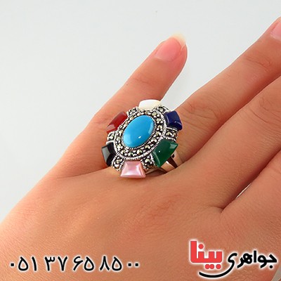 انگشتر حدید زنانه مارکازیت درجه یک درشت رنگین کمان _کد:13322