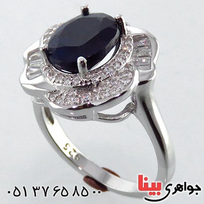 انگشتر یاقوت کبود زنانه رودیوم مدل گلبرگ _کد:13325