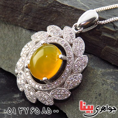 گردنبند عقیق شرف الشمس درشت و سنگین زنانه رودیوم _کد:13334